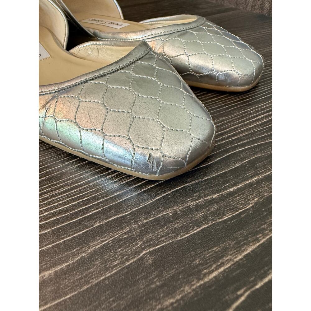Jimmy Choo Marisa Silver Metallic Quilted Leather D’Orsay Flats Sz. 36.5 - Picture 5 of 8